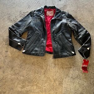Levi's Women's Black Leather Jacket with Red Lining